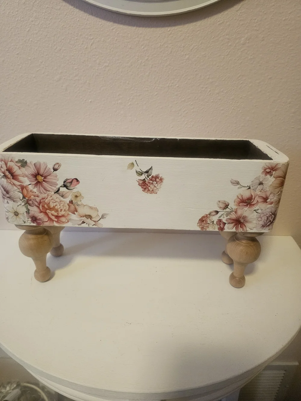 Decorative White Floral Butterfly Wood Riser / Box